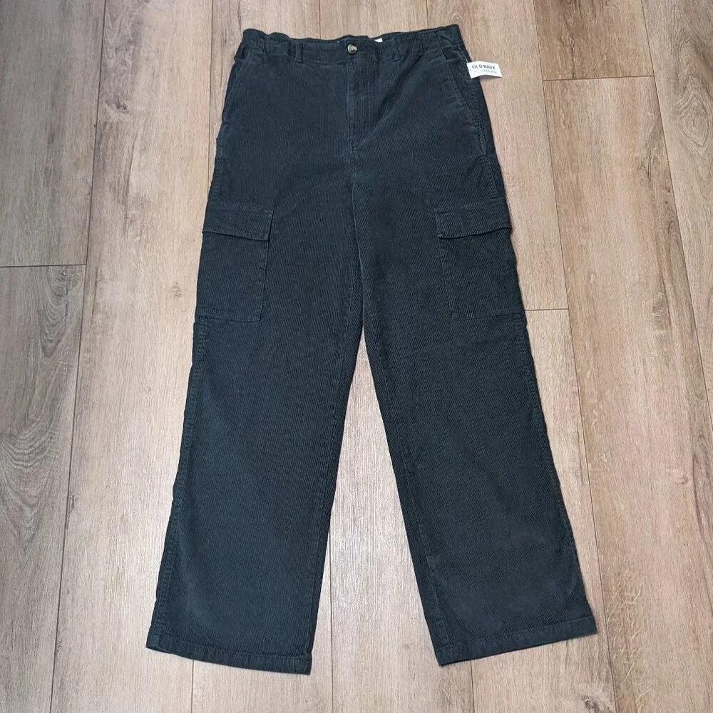 NWT Old Navy Cargo Pants Corduroy Green Baggy Wide Leg Boys Sz 18